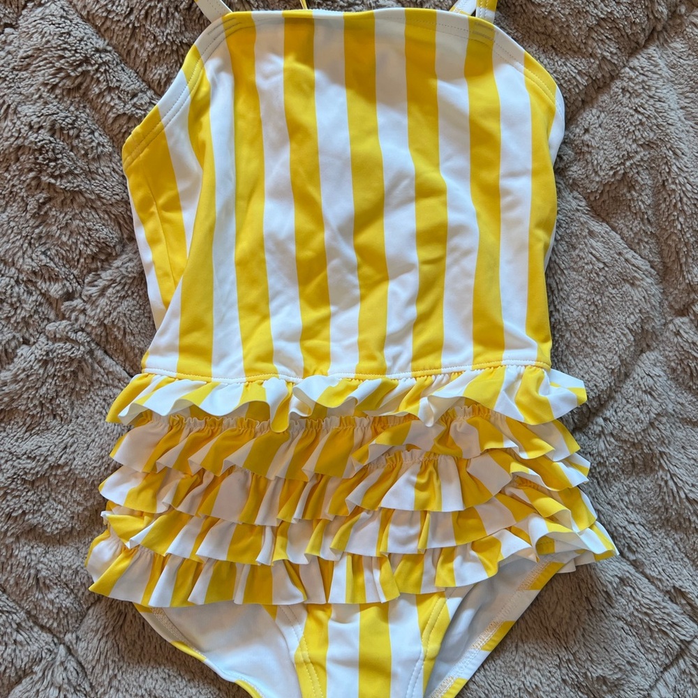 Hanna Andersson Yellow and White Striped Kids Swimsuit